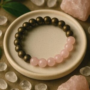 Rose quartz and pyrite mix bracelet for love and money healing